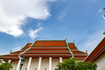 Wat Makutkasatriyaram, beautiful temple view to skyline in Bangkok Thailand