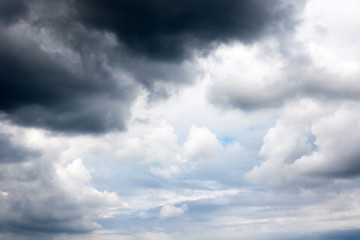 Very beautiful unusual blue sky with beautiful white clouds as natural abstract fresh atmospheric blue and white background