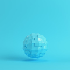 Blue abstract low poly planet on bright blue background in pastel colors. Minimalism concept
