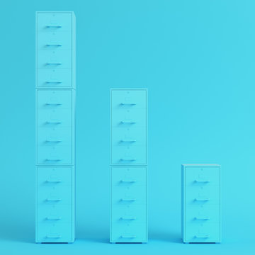 Blue filing cabinets on bright blue background in pastel colors