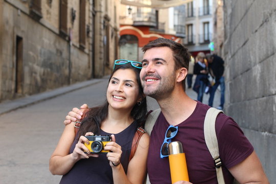 Couple having a great time abroad 
