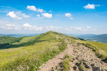 Fototapeta na wymiar Panoramic view of the trail on the top of the mountain, Bieszczady