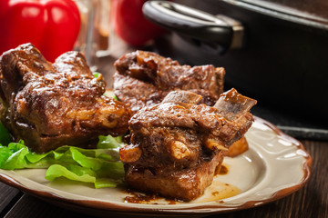 Pork spare ribs served on a plate