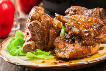Pork spare ribs served on a plate