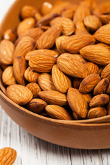 Almonds Nuts Background. Selective focus.