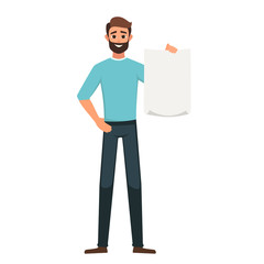 Cartoon Arab man character holding a blank sheet of paper. Vector illustration isolated from white