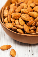 Almonds Nuts Background. Selective focus.