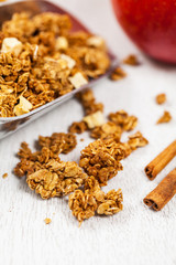Apple Cinnamon Granola Breakfast. Selective focus.