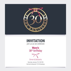 30 years anniversary invitation vector