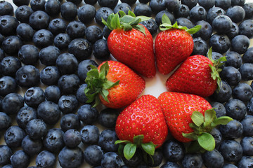 Strawberries and blueberries display.