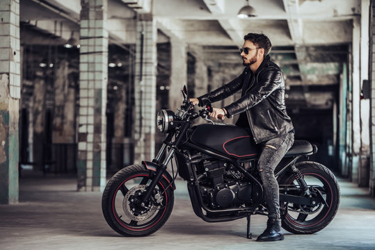 Biker with modern motorcycle