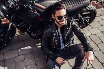 Biker with modern motorcycle