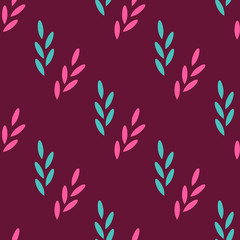 Seamless pattern of abstract plants on a red background. Vector