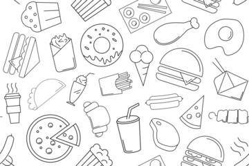 Vector fast food pattern with word. Fast food background