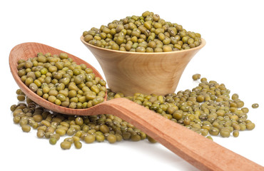 grain of mung bean in cup isolated on white background