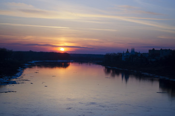 Sunset over a wide river