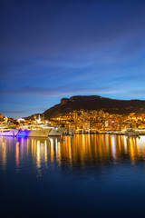 Fototapeta na wymiar Principality of Monaco Blue Hour Skyline