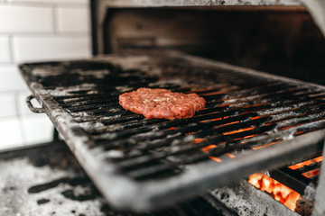 meat on grill oven, burger cooking
