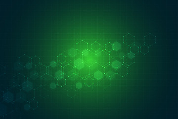 Fototapeta premium Science background with hexagons design. Geometric abstract background with molecular structure.