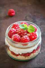 Raspberry cheesecake in  jar