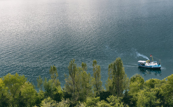 ship with armenian flag in Sevan Lake  - Armenia