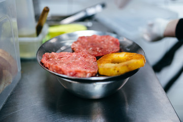 Meat for burger cooking, fresh beef, nobody