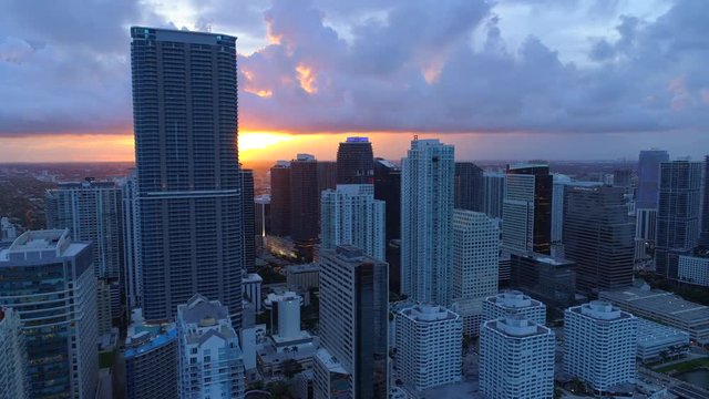 Aerial city sunset reveal Miami Brickell