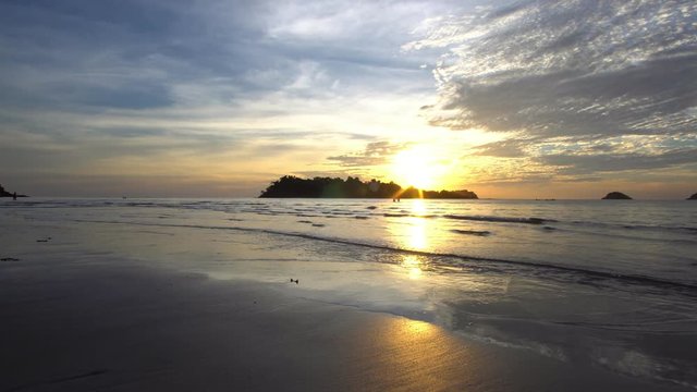 Beautiful sunset on the tropical beach and sea landscape. of Koh Chang (Chang island) thailand. 4K Resolution