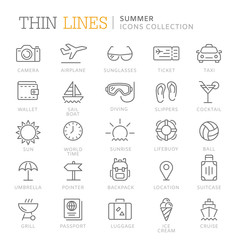 Collection of summer thin line icons