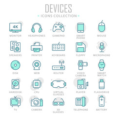 Collection of device thin line icons