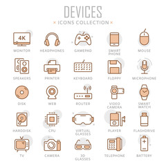 Collection of device thin line icons