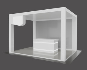 3d rendering. Blank creative exhibition stand design,booth template design in gray tone.