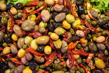 Green and black olives salad