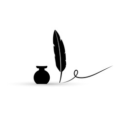Inkwell and feather pen vector illustration.