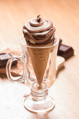 ice cream and pieces of dark chocolate