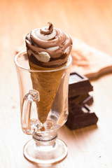 ice cream and pieces of dark chocolate