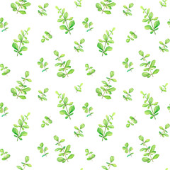 Seamless pattern with watercolor green plants