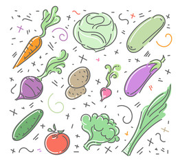 Set of vector vegetable icons in flat style. Vector illustration. 