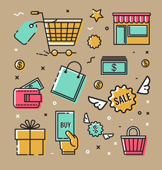Set of vector icons, symbols on the subject of shopping infographics.