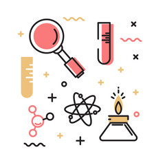 Set of vector icons on the theme of science. Vector illustration. 