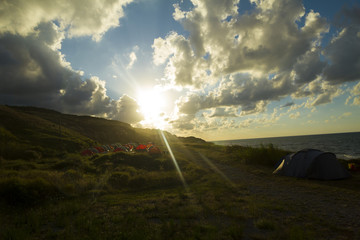 Camp area with beautiful sunset
