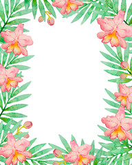 Fototapeta na wymiar Floral frame with pink watercolor orchids