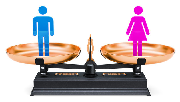 Equality of men and women. Balance concept, 3D rendering