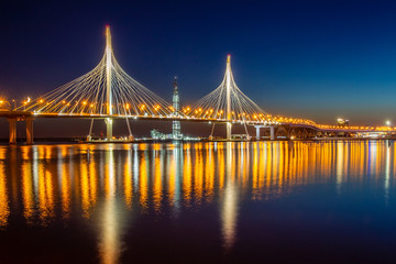 Fototapeta na wymiar Saint Petersburg. Cable-stayed bridge. Bridges of Petersburg. Neva River. Russia.