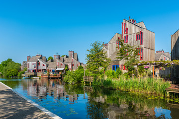 Fototapeta premium Modern Neighbourhood with Wooden Houses in Alkmaar Netherlands