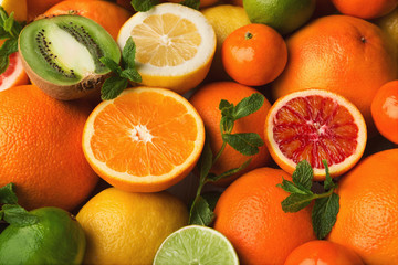 Orange citrus background, closeup