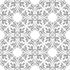 Gray floral seamless design on white background