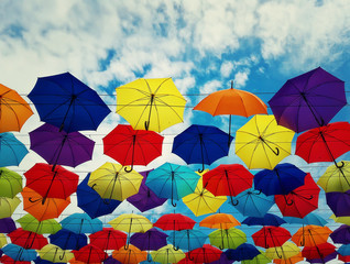 Fototapeta na wymiar the floating umbrellas