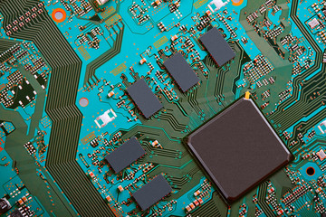 Electronic circuit board close up.