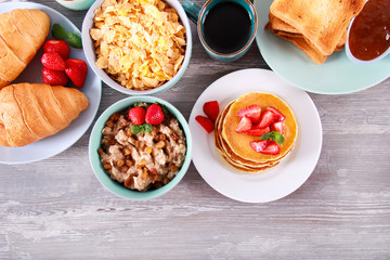 Sweet breakfasts on table